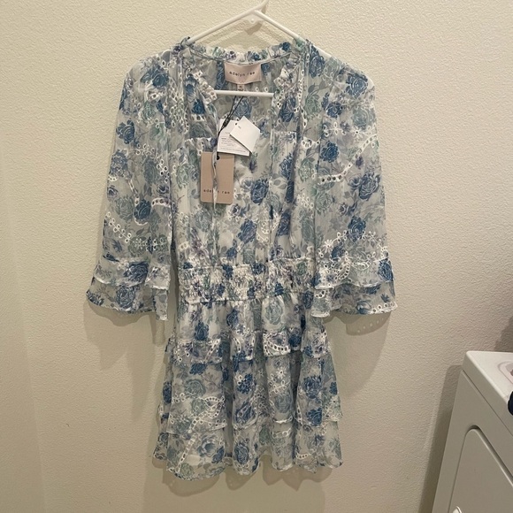 NWT Womens Adelyn Rae Sheer White With Blue Flowers Dress Mini Size XS​​​​​​ - Picture 9 of 12